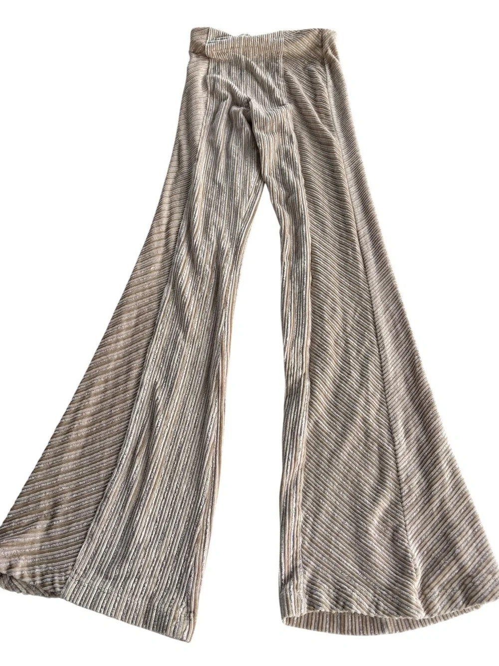 Free People Slim Pull-On Velvet Flare Pants XS Champagne High Rise Striped Boho